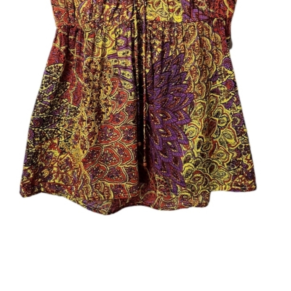 Bold Multicolor Paisley Print Boho Peasant Puff Sleeve Babydoll Top | Jasmine - Picture 5 of 8